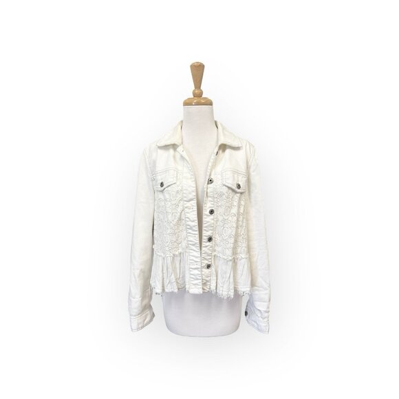 Free People Jackets & Blazers - Free People White Denim Lace Jean Jacket 8